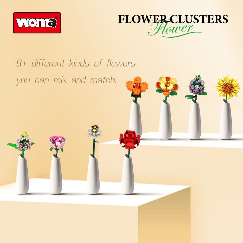 Flower Bouquet Building Set, 8 Artificial Flowers with Bee