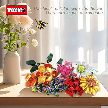 Flower Bouquet Building Set, 8 Artificial Flowers with Bee