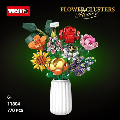 Flower Bouquet Building Set, 8 Artificial Flowers with Bee