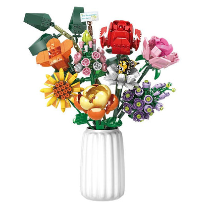 Flower Bouquet Building Set, 8 Artificial Flowers with Bee