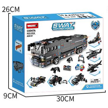 City Police Car Building Block Set, 7 in 1 SWAT Mobile Command Center Truck with Police Car, Helicopter, Boat