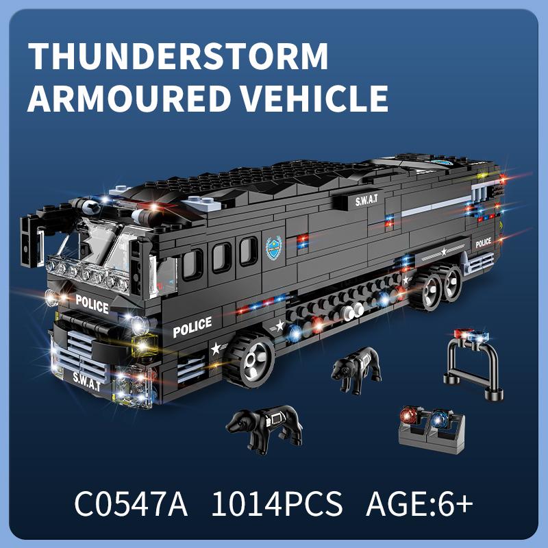 City Police Car Building Block Set, 7 in 1 SWAT Mobile Command Center Truck with Police Car, Helicopter, Boat